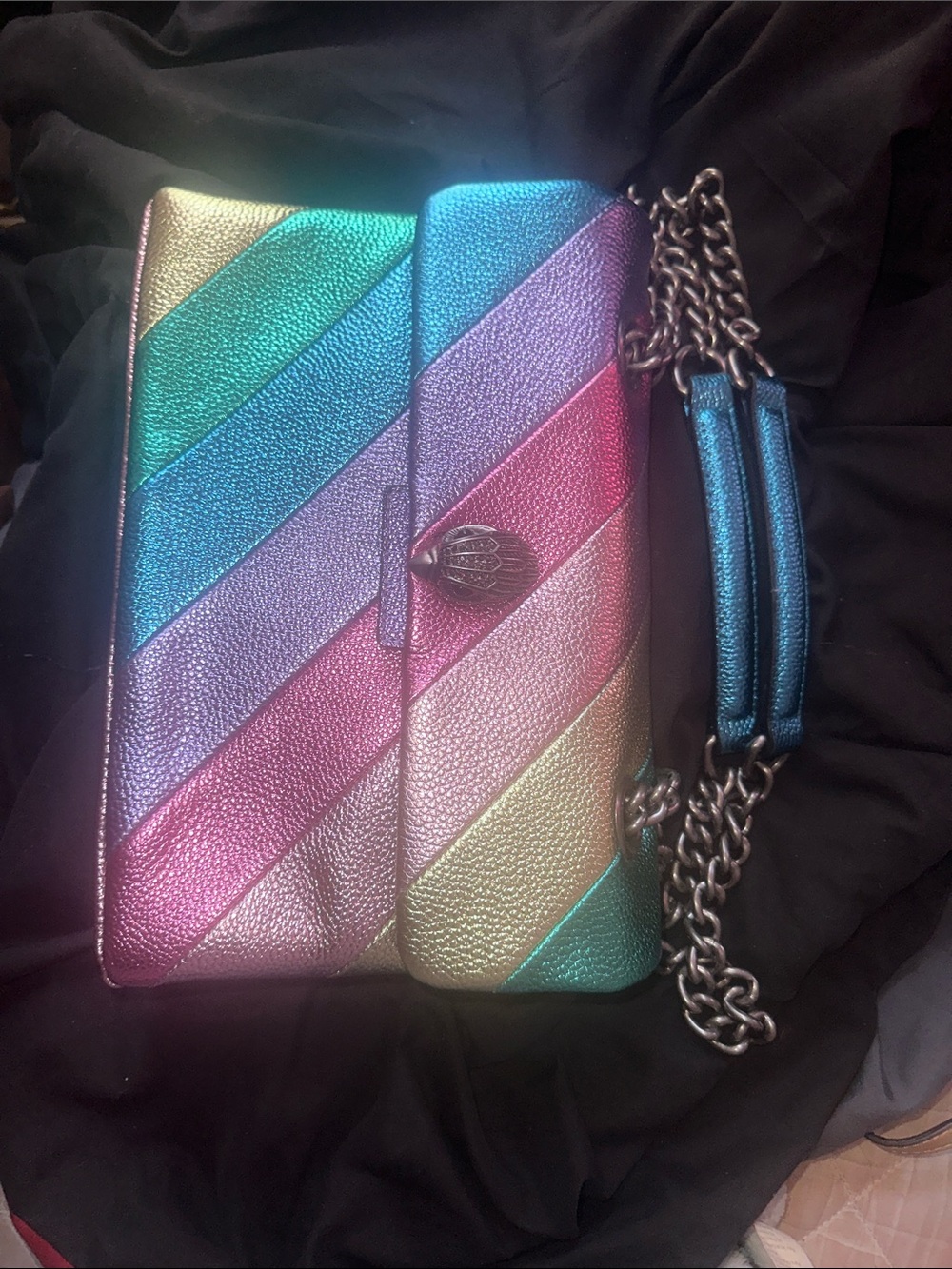 Kurt Geiger Iridescent Rainbow Stripe Crossbody Clutch -(Wallet Sold separately)